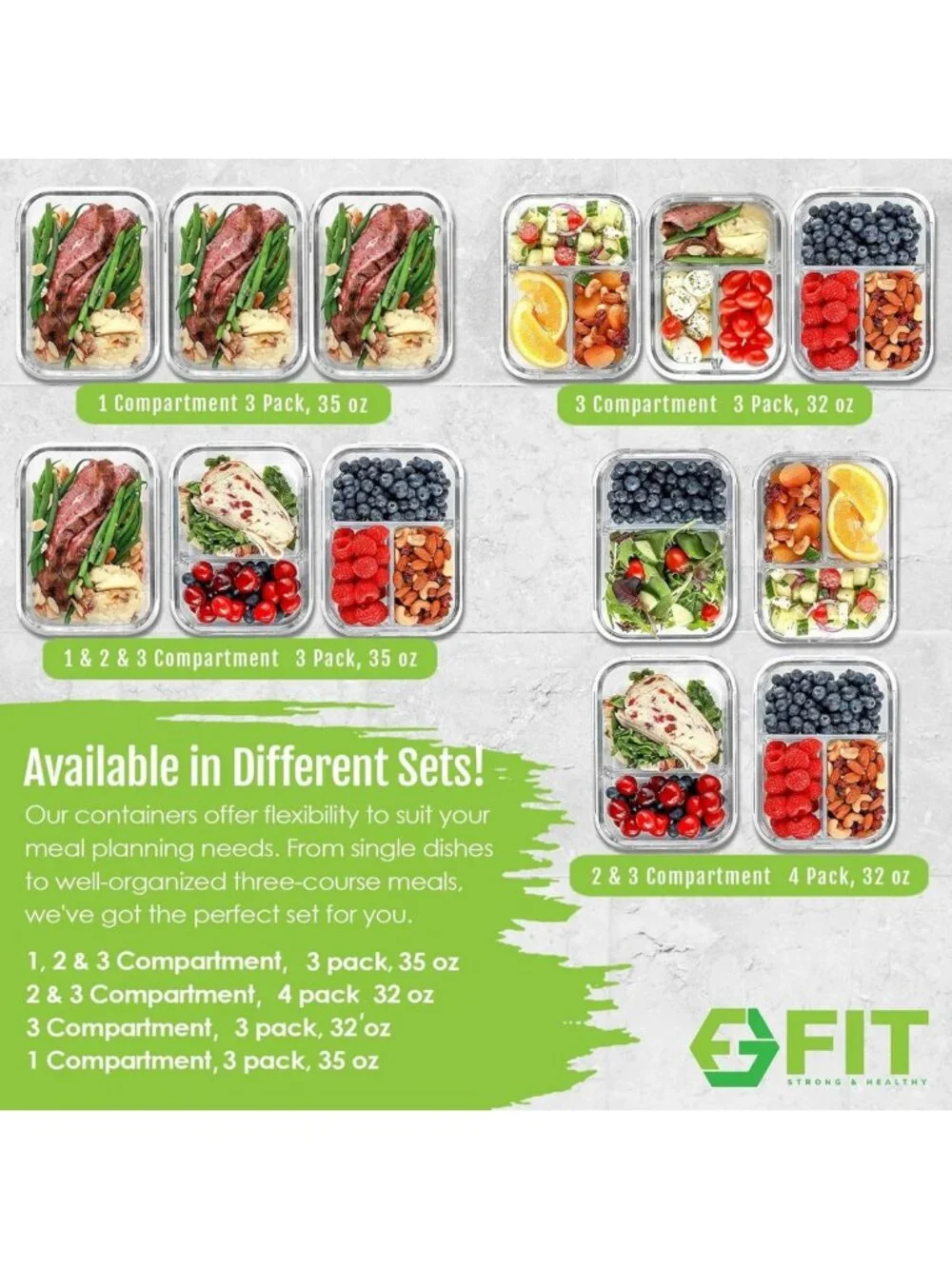 Versatile Glass Meal Prep Containers - 3 Pack Bento Box, Leak-Proof, Oven